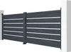 A dark gray aluminum double gate with horizontal slats, shown in front of a white background and two white posts. Produktbild-Vorschau