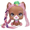 A brown toy dog with pink hair and braids, sitting down. Podgląd zdjęcia produktu
