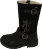 A black winter boot for girls with a horse design made of rhinestones. Voir les images du produit