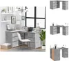 A collage of images showing a corner desk in a concrete gray finish, with different angles and arrangements. Podgląd zdjęcia produktu