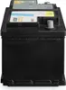 A black car battery with labels on top. Produktbild-Vorschau