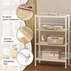 A multi-shelf unit with various items on display, accompanied by feature callouts. Produktbild-Vorschau