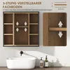 A bathroom cabinet with adjustable shelves is shown, with a sink and toiletries below. Produktbild-Vorschau