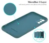 The inside of a teal phone case is shown, with close-up views of the material and a diagram of its layers. Podgląd zdjęcia produktu