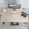 A top-down view of a standing desk setup with a monitor, laptop, keyboard, and mouse. Produktbild-Vorschau