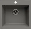 A top-down view of a gray kitchen sink with a drain. Produktbild-Vorschau