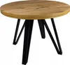 A round wooden table with black metal legs against a white background. Náhled obrázku produktu