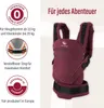 A baby carrier is shown with text and icons highlighting its features and benefits. Produktbild-Vorschau