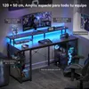 Escritorio de juego con iluminación LED, 120x50 cm, metal y Vista previa de la imagen del producto 5