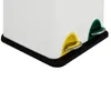 A close-up view of the bottom corner of a white trash can with two pedal-operated openings, one yellow and one green. Produktbild-Vorschau