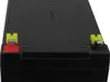 A close-up view of a black battery with red and yellow connectors. Voir les images du produit