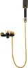 A black and gold bathtub faucet with a handheld showerhead and hose, isolated on a white background. Podgląd zdjęcia produktu