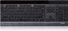 A top-down view of a black and gray wireless keyboard. Produktbild-Vorschau