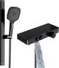 A black shower fixture set with a hand shower on a rail and a thermostatic mixer with a waterfall spout. Náhľad obrázku produktu