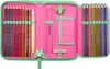 An open pencil case filled with colored pencils, a ruler, and an eraser. Anteprima dell’immagine prodotto