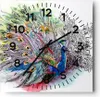 Wanduhr - Quadrat - Glasuhr - Pfau Feder Farbe - 30x30cm - Produktbild-Vorschau 1
