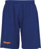 A pair of blue shorts with an orange logo on the lower left leg. Voir les images du produit