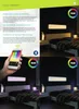 A collage of images showing a bedroom setting with smart lighting controlled by a smartphone app. Produktbild-Vorschau