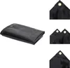 A folded black tarp is shown on a white background, with close-up views of the grommets on the corners. Produktbild-Vorschau
