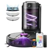 A robot vacuum cleaner and its accessories are displayed against a white background. Produktbild-Vorschau