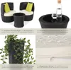 A collage of images showcasing a rattan seating set, a table with drinks, a potted plant, and close-ups of fabric features. Náhled obrázku produktu