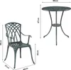 A dark gray bistro set with a table and two chairs, shown with dimensions indicated by measurement lines and text. Anteprima dell’immagine prodotto