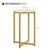 A round side table with a marble-look top and gold metal legs, with dimensions and load capacity indicated. Produktbild-Vorschau
