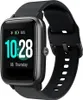 A black smartwatch with a digital display showing the time and date. Produktbild-Vorschau