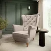 Beige Ohrensessel aus Velours Falco Sessel mit Holzbeine Produktbild-Vorschau 2