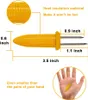 A diagram showing the dimensions of corn holders, with a close-up of one in a hand for scale. Produktbild-Vorschau