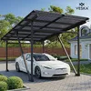 A white electric car parked under a solar carport in a residential setting. Anteprima dell’immagine prodotto