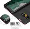 A close-up view of a phone case with a phone inside, showing a SIM card slot and text describing features. Podgląd zdjęcia produktu