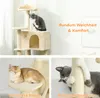 A collage of images showing a cat tree with cats, highlighting its features. Náhled obrázku produktu