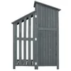 A gray wooden garden shed with a slatted door on the left and a solid door on the right. Anteprima dell’immagine prodotto