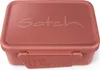 A closed lunchbox with the brand name and a slogan on it. Produktbild-Vorschau
