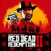 Marketing image for Red Dead Redemption 2, featuring a character holding a gun and a group of people on horseback. Produktbild-Vorschau