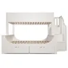 A white bunk bed with stairs and drawers, shown against a white background. Produktbild-Vorschau