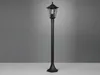 A black outdoor lamp post with a glass lantern is shown against a gray background. Produktbild-Vorschau