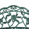 A close-up view of a green metal garden bench with a rose pattern. Podgląd zdjęcia produktu