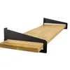 A wooden shelf with black metal brackets, shown from a side angle against a white background. Podgląd zdjęcia produktu