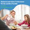 A family is sitting at a table, and a woman is pouring water from a pitcher into a glass for her daughter. Produktbild-Vorschau