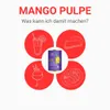 A can of mango pulp is surrounded by four red circles, each containing a sketch of a food or drink item made with mango. Náhľad obrázku produktu