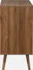 A side view of a wooden dresser with three drawers and angled legs. Produktbild-Vorschau