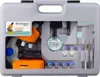 A gray carrying case containing a microscope and various accessories for scientific experiments. Produktbild-Vorschau