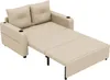 A beige sofa bed is shown in an unfolded state, with the bed portion extended. Produktbild-Vorschau