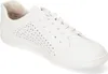 A white leather sneaker with perforated detailing and white laces. Voir les images du produit