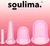 A set of four silicone suction cups of varying sizes, arranged in a row on a pink gradient background, with the brand name 'soulima.' displayed prominently at the top. Náhľad obrázku produktu