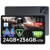 A tablet with a space-themed wallpaper and marketing text overlaid. Produktbild-Vorschau