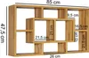 A wooden shelving unit with dimensions labeled. Produktbild-Vorschau