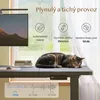 A cat sleeping on a standing desk with information overlays about its features. Náhled obrázku produktu